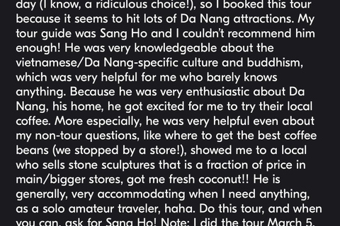 Da Nang: Private Da Nang City Tour & Local Guides & 3 stops From Da Nang: Marble Mountains, Lady Budda & Dragon Bridge