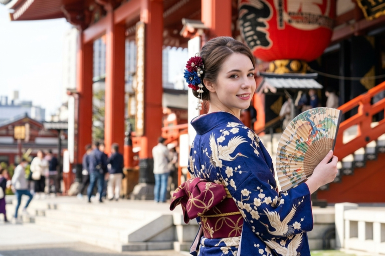 Tokyo: Asakusa Kimono Rental with Hairstyling & Photoshoot Female Basic Packages