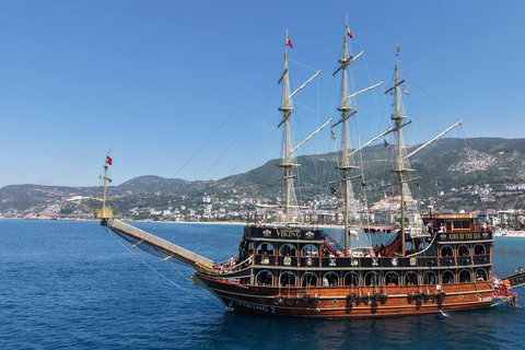 Alanya: Pirate Ship Cruise with Daytime or Sunset Option Sunset Pirate Ship Cruise with Dinner & Soft Drinks