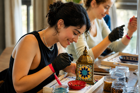 Marrakech: Original Moroccan Mosaic Lamp Workshop & Snacks Start Pickup with Tuk Tuk – Mosaic Lamp Workshop