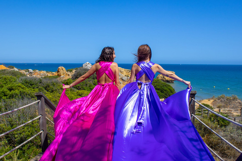 Albufeira : Photoshoot en robe volante pour 2 personnes avec photos éditées