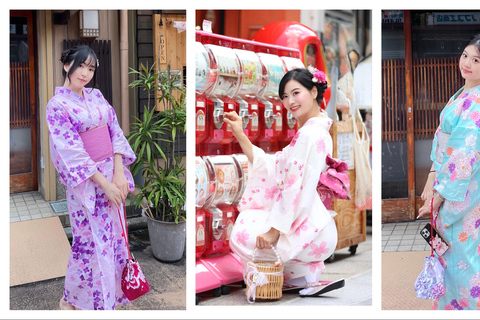Tokyo: Asakusa Kimono Rental with Hairstyling and Makeup Kimono (Yukata) Experience Package (Men & Children Only)