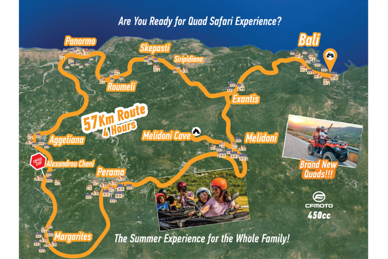 Desde Rethymno Panormo Bali: Excursión en Quad Safari de 57 km, 4 horasConductor único Quad