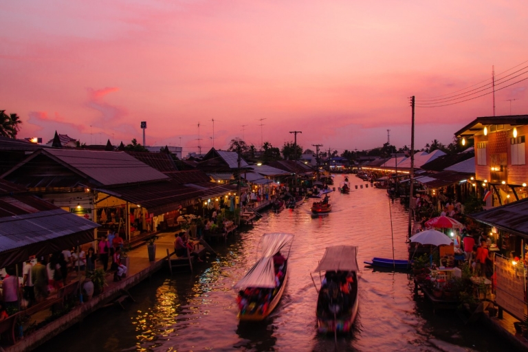 Bangkok: Excursión de un día a los Mercados Flotantes y Ferroviarios con paseo en barcoTour privado con conductor-guía experto y paseo en barco