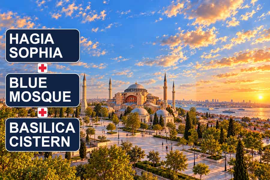 Hagia Sophia + Cisterna Basilica + Blaue Moschee: Tickets & Audioguides. Foto: GetYourGuide Hagia Sophia + Cisterna Basilica + Blaue Moschee: Tickets & Audioguides. Foto: GetYourGuide