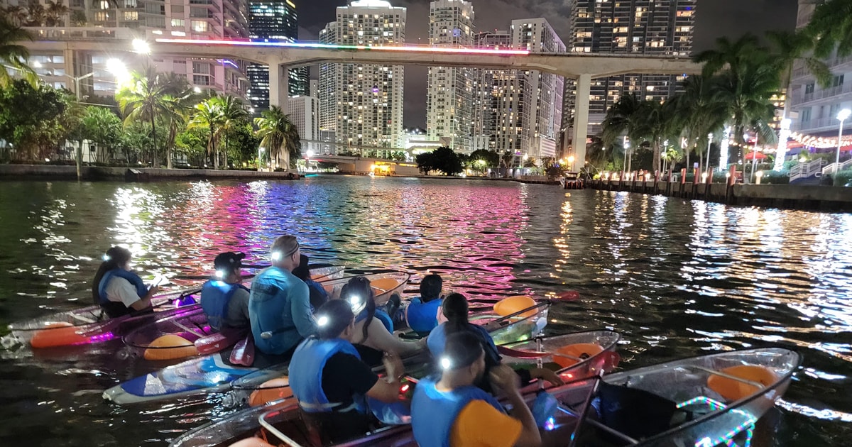 Miami: Guided LED-Lit Kayak Night Tour with Drinks | GetYourGuide