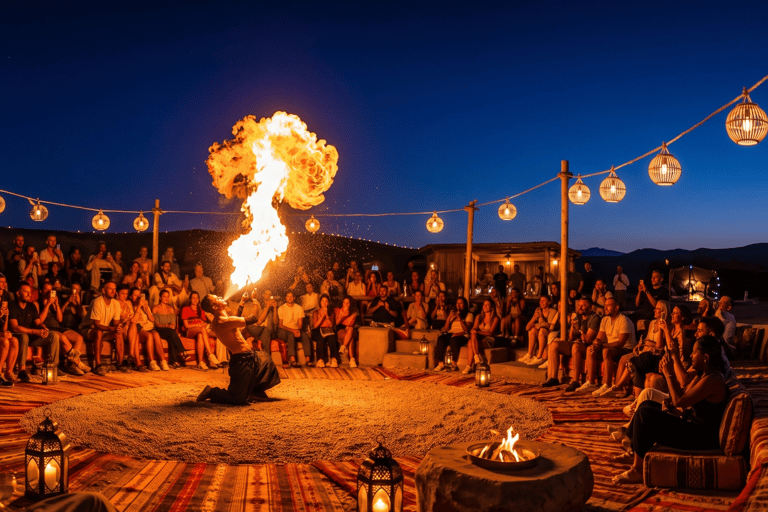 Marrakech to Agafay: Sunset, Quad, Camel & Dinner, Fire show Marrakech: Agafay Desert, Sunset Quad, Camel & Dinner.