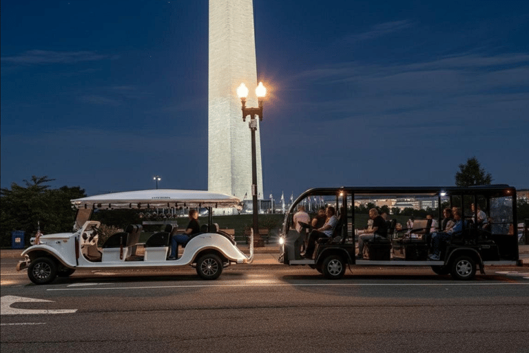 Washington DC: begeleide tour met elektrische karretjes bij maanlicht langs monumentenWashington DC: begeleide monumententocht met een elektrische kar in het maanlicht
