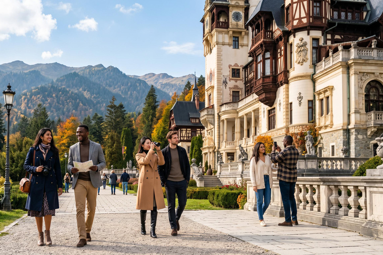 From Bucharest: Peles Castle, Bran Castle & Brasov Day Tour MINIVAN Tour with Entrance tickets included to Peles & Bran