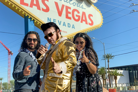 Las Vegas: Gold Elvis Vow Renewal or Wedding at Welcome Sign Sweet & Basic Vow Renewal, No Guests or Photographer