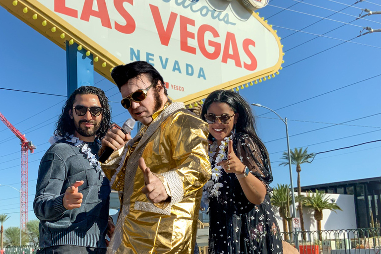 Las Vegas: Gold Elvis Vow Renewal or Wedding at Welcome Sign Sweet & Basic Vow Renewal, No Guests or Photographer