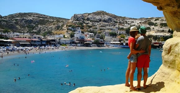 From Heraklion: Matala Beach - Caves & winery Full Day tour