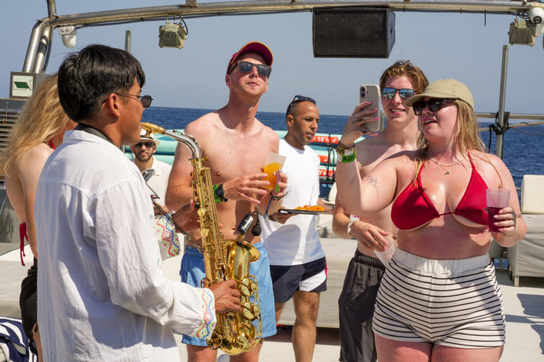 Ibiza: Formentera Boat with Open Bar, 3 meals & Sunset Party ADVANCE: Standard selection of food & open bar option