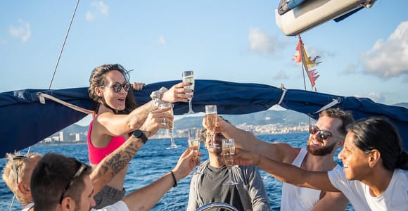 Barcelona Badalona : Sailboat Tour, Snacks, Drinks, Swimming