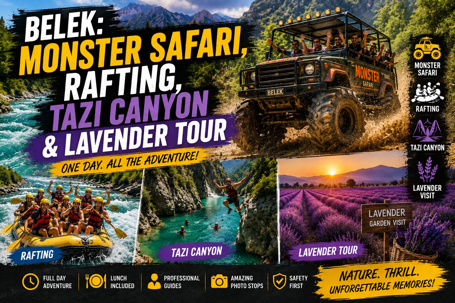Belek: Monster-Safari, Rafting, Tazı-Canyon & Lavendel-Tour