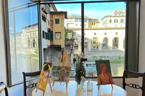 Florence: Paint&Wine-activiteit met uitzicht op de Ponte Vecchio