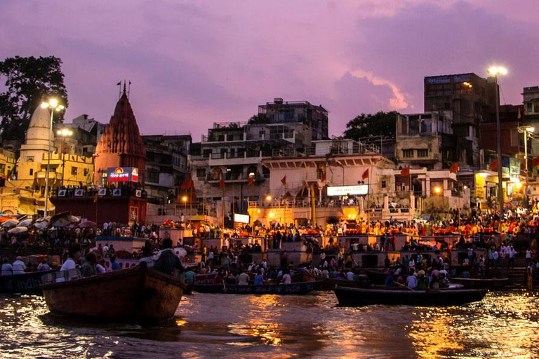 Varanasi: Spettacolo della cerimonia di Assi Ghat Arti e giro in barca sul GangeSolo guide turistiche professionali