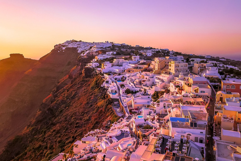 Autobús a Santorini y crucero al atardecer en Caldera