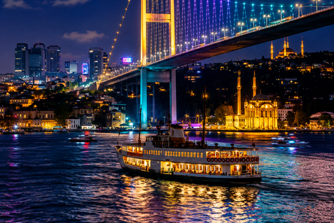 Istanbul: Europe & Asia Night Cruise with Dinner & Shows VIP Lounge, VIP Menu, Soft Drinks & Hotel Transfer