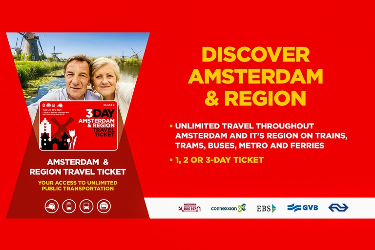 Amsterdam: Bilet podróżny do Amsterdamu i regionu na 1-3 dniBilet dwudniowy