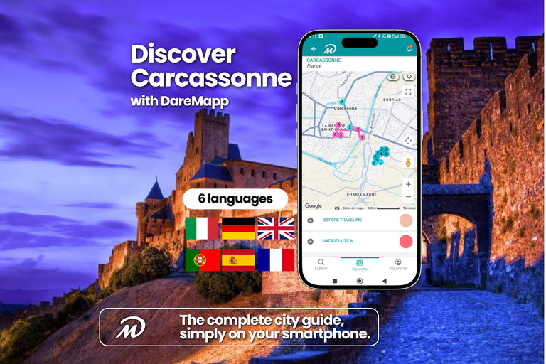 Carcassonne: Private Guided Tour with Your Mobile Phone Carcassonne: The Code of Saint Louis and the Double Walls with Physical Kit and Guide