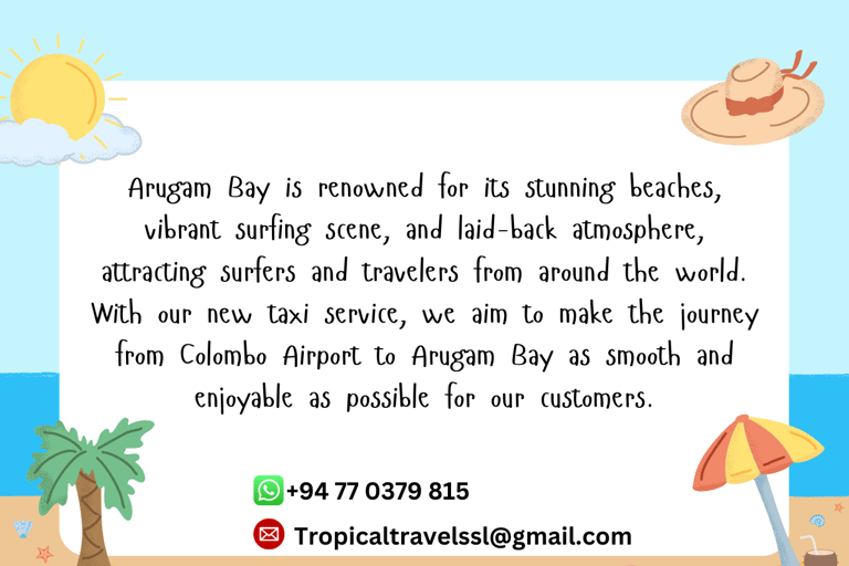 Taxi From Colombo International Airport (CMB) to ArugamBay