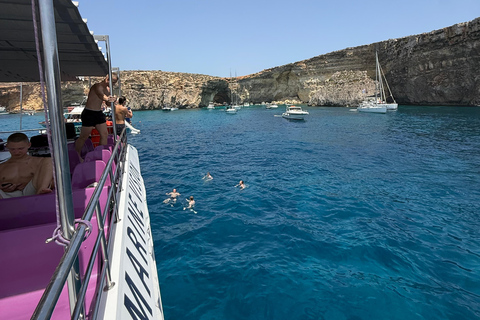 Malta: Comino Catamaran Cruise with Blue & Crystal Lagoon Morning or afternoon Half day cruise with 2 swimming stops