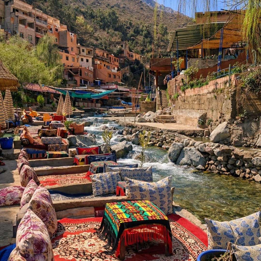 Marrakech : vallée de l'Ourika, montagnes de l'Atlas et cascade, avec déjeuner