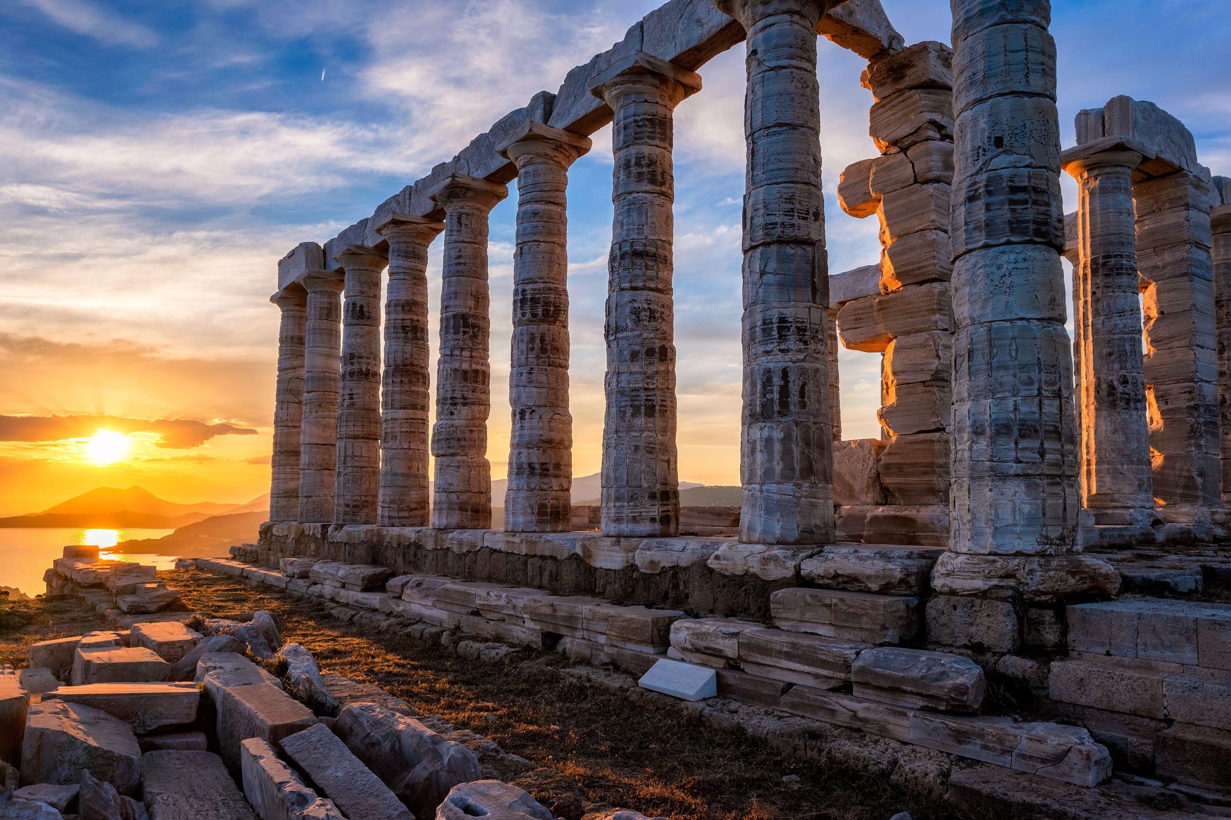Athen: Kap Sounion und Poseidon-Tempel bei Sonnenuntergang