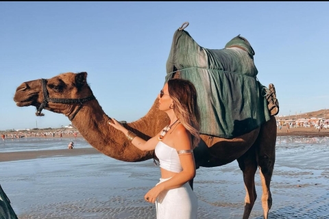 Tanger : plage d'Achakkar Randonnée à dos de chameau et déjeuner marocainRandonnée à dos de chameau au lever du soleil et petit-déjeuner berbère sur la plage de Tanger