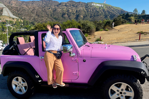 Los Angeles: Passeio pelo letreiro de Hollywood em um jipe rosa abertoLos Angeles: Tour particular pelo letreiro de Hollywood em um jipe Open Pink