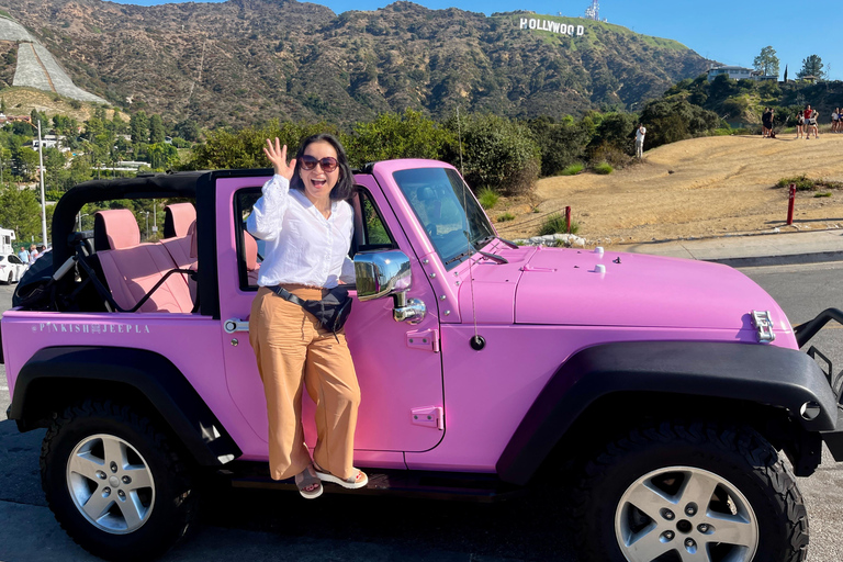 Los Angeles: Passeio pelo letreiro de Hollywood em um jipe rosa abertoLos Angeles: Tour particular pelo letreiro de Hollywood em um jipe Open Pink