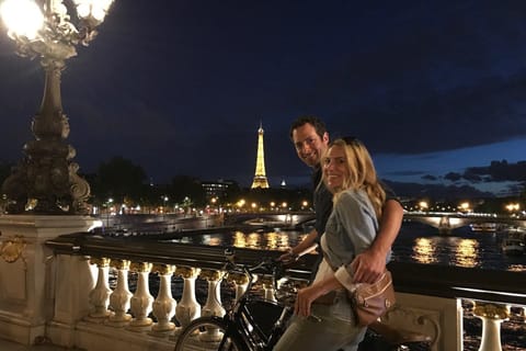 Evening bike and boat views near Eiffel Tower and Les Invalides