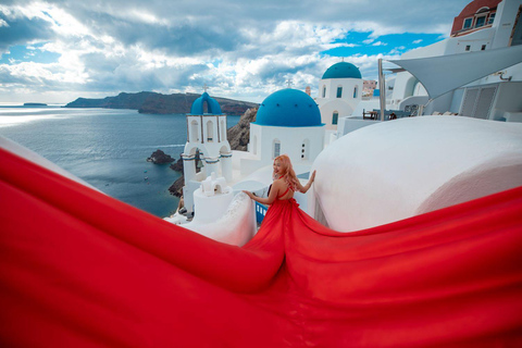 Santorini: Experiencia única de sesión de fotos con vestido volador