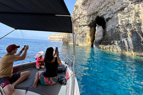 Gozo: Private Boat to Comino’s Lagoons, Swim Stops & Caves 2hr Private Trip to Comino’s Lagoons, swim stops + caves