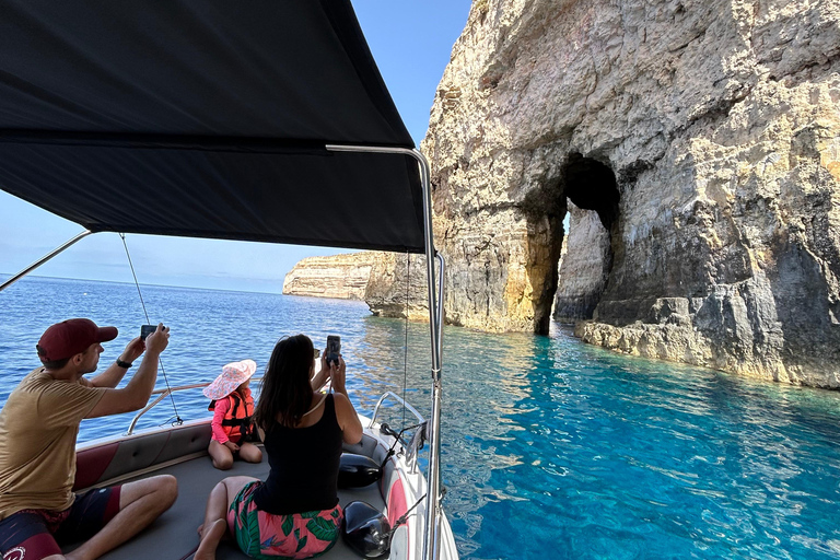 Gozo: Private Boat to Comino’s Lagoons, Swim Stops & Caves 2hr Private Trip to Comino’s Lagoons, swim stops + caves