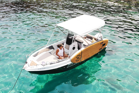 San Antonio: Tour Ibiza by boat. No license required, 6 people. Snorkeling and SUP