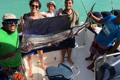 Halve dag vissen, Praslin, Seychellen.