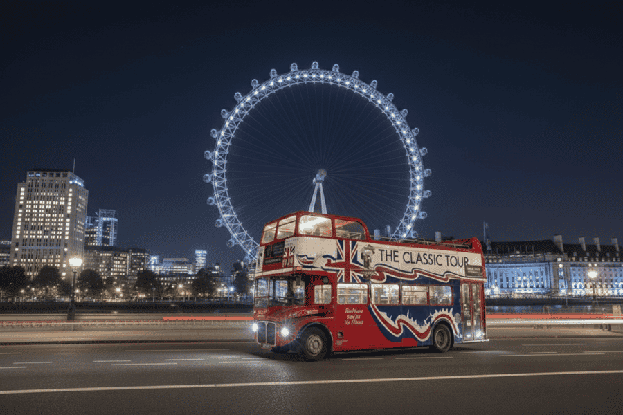 London: Nächtliche Tour im Oldtimer-Doppeldeckerbus mit Guide vor Ort. Foto: GetYourGuide London: Nächtliche Tour im Oldtimer-Doppeldeckerbus mit Guide vor Ort. Foto: GetYourGuide