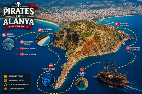Pirates Of Alanya Boat Cruise with Lunch & Soft Drinks with Meeting point