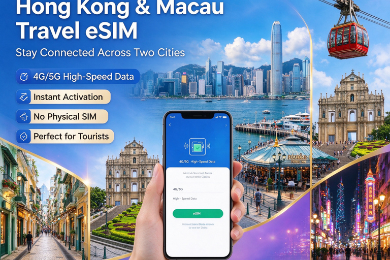 Hong Kong & Macau: eSIM | 7–30-Day Plan | Hotspot Sharing 45GB/30Days