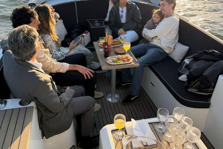 Lisbon Sunset Luxury Boat Vibes with Drinks & Pizza Lisbon Luxury Cozy Cruise with Drinks & Pizza