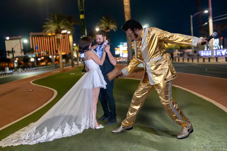 Las Vegas: Gold Elvis Vow Renewal or Wedding at Welcome Sign Sweet & Basic Vow Renewal, No Guests or Photographer