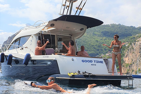 Boat tour mixed group, swimming snorkeling Nice Villefranche