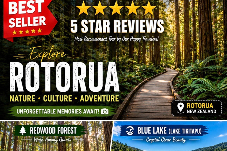 From Auckland: Rotorua Lakes, Redwood & Geothermal Day Trip