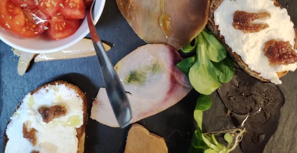 Wine and tuna products tasting