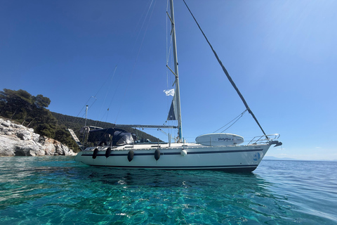 From Skopelos: Relaxed Open-Sail Day with Swimming & SUP Private Sailing Experience