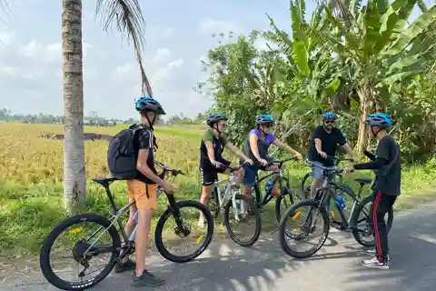 Ubud: Downhill Bike Tour Rice Fields, Volcano and Pool