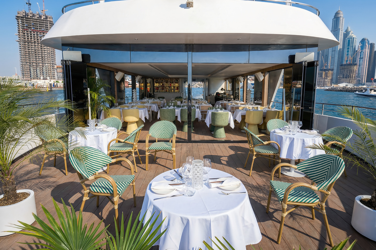 Dubai’s Best Dinner Cruise: Michelin Chef Menu & Live Show Upper Deck Seating