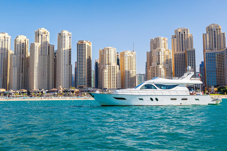 Dubai: Luxury Yacht Tour with Water Soft Drinks Dubai: Sunset Luxury Yacht Tour with Snack Box & Soft Drinks